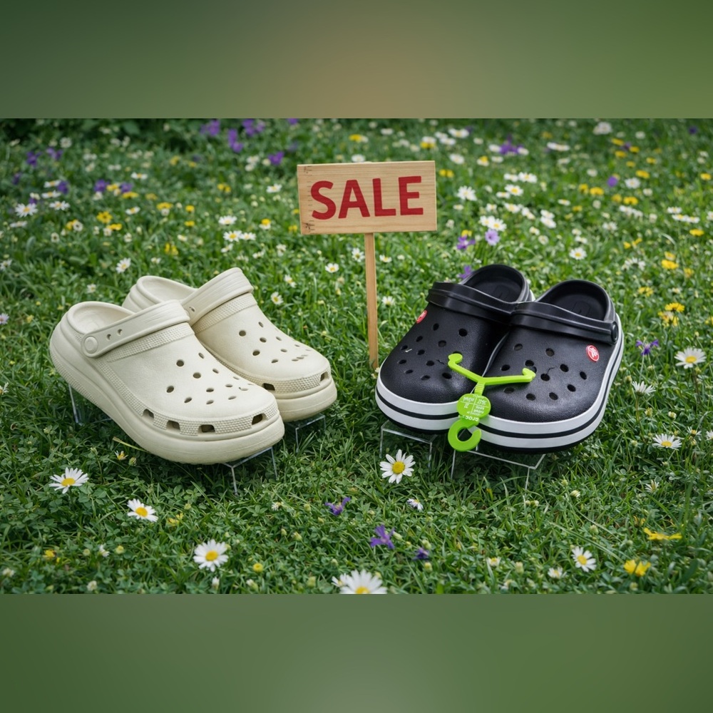 Chic Cream Classic Crush and Black Crocs Clogs